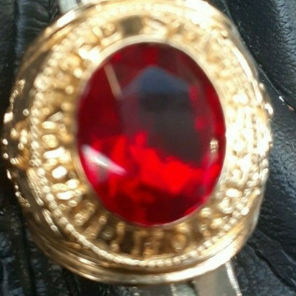 AIr Force Ring Red or clear crystal stone 18 Kt Gold Military US MADE 7 14 NWT - Picture 4 of 4